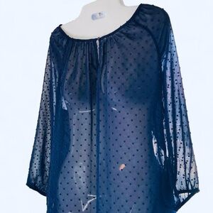 Navy Blue Polkadot Sheer Blouse Old Navy M